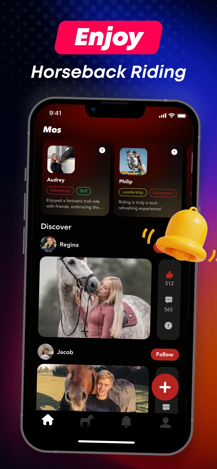 Lunar app interface on a smartphone showing outdoor activity posts.